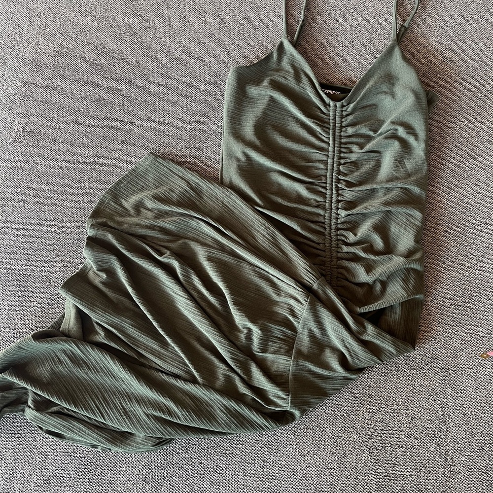 Olive Green Ruched Dress